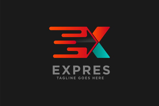express delivery logo design, letter X with fast tail and arrow negative space , cargo shipping drop ship vector graphic logo design illustration