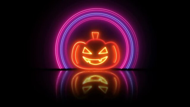Halloween Pumpkin Neon Background Animation, Loop, 4k
