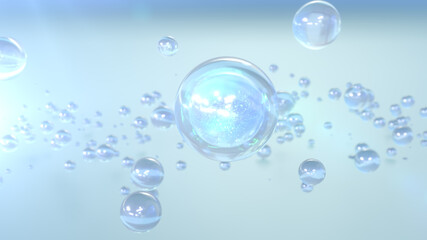 3D rendering Cosmetics Serum bubbles on defocus background. Collagen bubbles Design. Moisturizing Cream and Serum Concept.