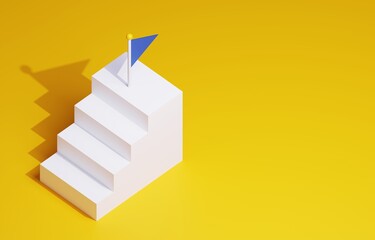 3D素材_シンプルな階段とフラッグ