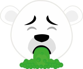 Vector emoticon illustration of the face of a cartoon polar bear vomiting