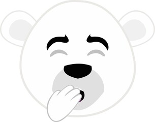 Vector emoticon illustration of the face of a cartoon polar bear yawning with his hand in his mouth