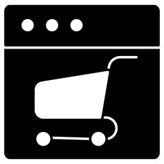 Obraz na płótnie Canvas Pushcart on web page, solid design icon of shopping website