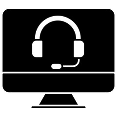 Headphones inside monitor, icon of online support