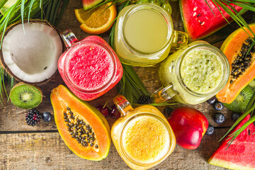 Assorted tropical fruit smoothies