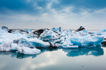 Beautiful cold Jokulsarlon lagoon landscape, Iceland