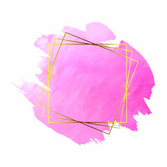 Decorative pink watercolor splash brush with golden frame