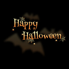 1Happy Halloween lettering. Holiday lettering with spider, web and bat in the background. The inscription Happy Halloween for your banner or postcard. Vector illustration
