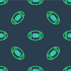 Line American Football ball icon isolated seamless pattern on blue background. Rugby ball icon. Team sport game symbol. Vector