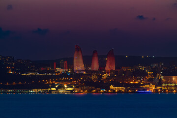 Baku city in the evening lights