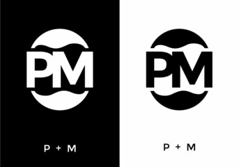Black and white color of PM initial letter
