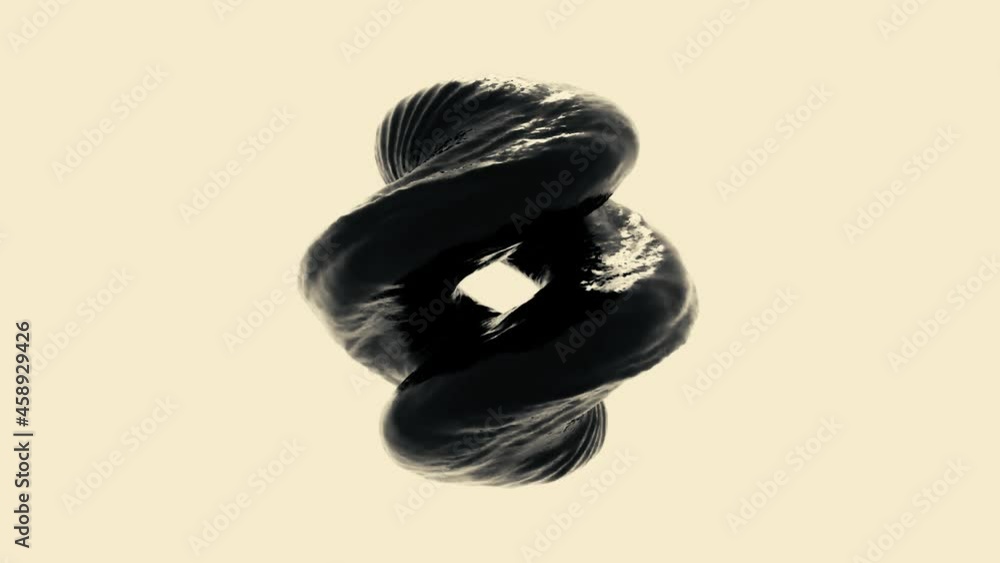 Poster abstract spinning unusual 3d liquid figure, seamless loop. design. spiral shaped unusual rotating ob