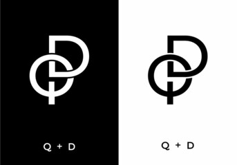 Black and white color of QD or DQ initial letter