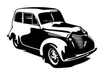 Retro car vector illustration. Vintage poster of retro car. Old mobile isolated on white
