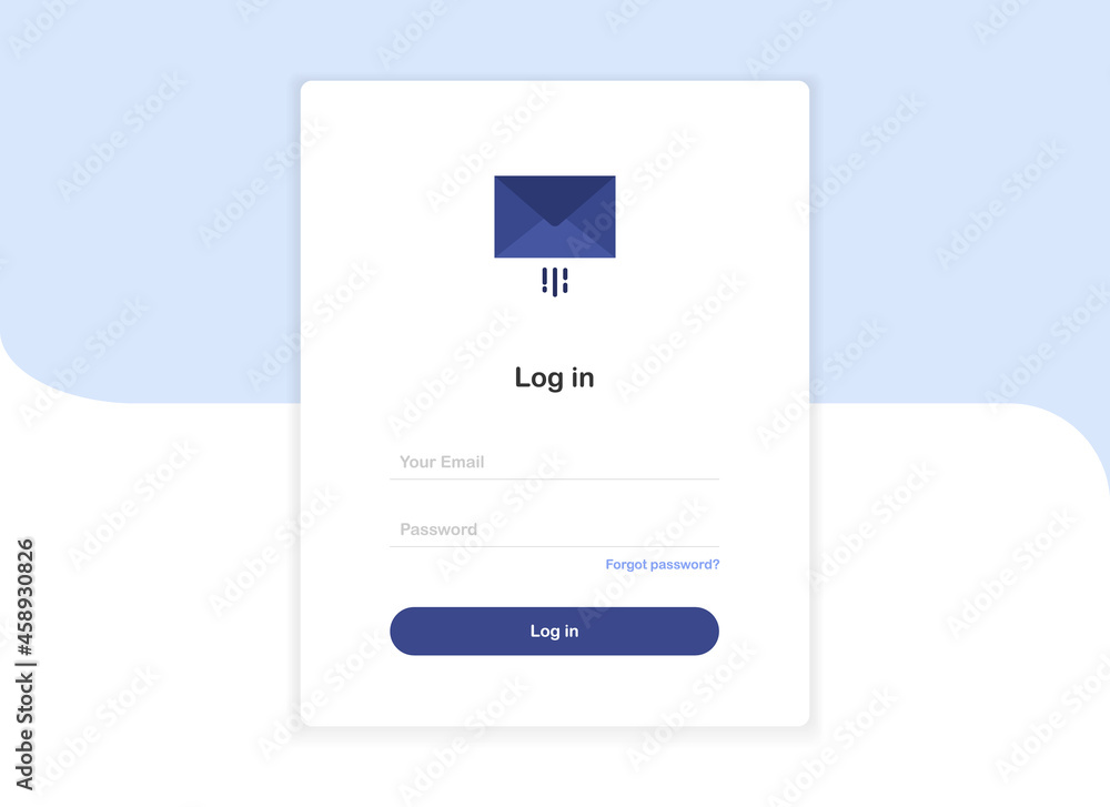Aufkleber login pop up landing page template form with megaphone in flat design