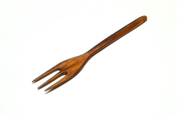 wood spoon and fork isolated on white background