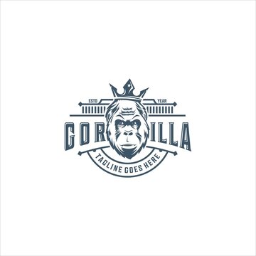 Gorilla Head Wearing A Crown Logo Design Vector Image