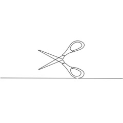 Continuous line drawing of scissor, object one line, single line art, vector illustration