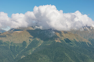 View of the mountain tops from Roza peak viewpoint. Caucasus.