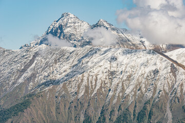 View of the mountain tops from Roza peak viewpoint. Caucasus.