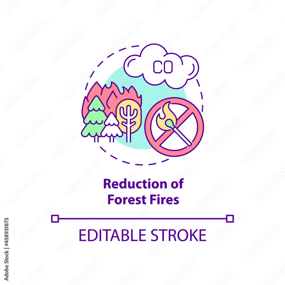 Aufkleber forest fires reduction concept icon. common initiative abstract idea thin line illustration. reduce 