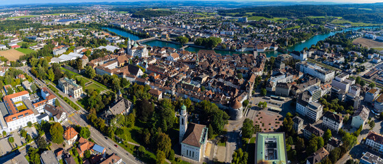 Aerial view around the city Solothurn in Switzerland on a sunny day in summer.