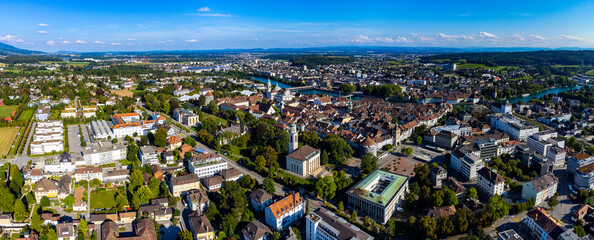 Aerial view around the city Solothurn in Switzerland on a sunny day in summer.