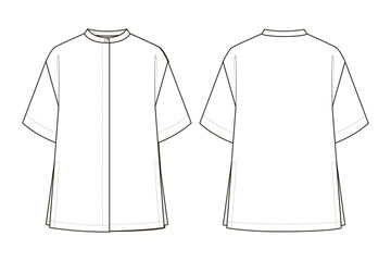 Fashion technical drawing of oversized shirt with stand collar - obrazy, fototapety, plakaty