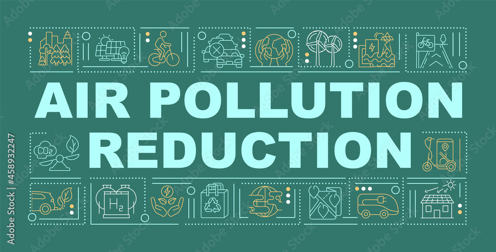 Poster air pollution reduction word concepts banner. reduce carbon footprint. infographics with linear icon