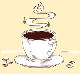 Hand drawn cup of aroma coffee