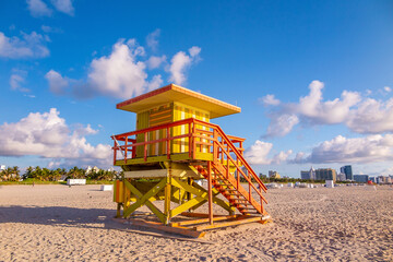 Fototapeta na wymiar Colorful Lifeguard Tower in South Beach, Miami Florida