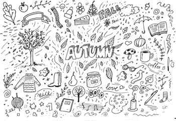 Autumn hand drawn doodle vector set