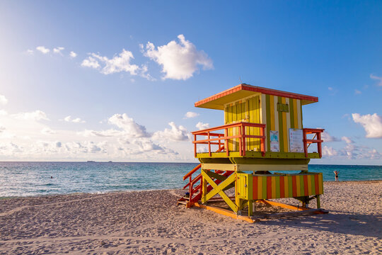 Colorful Lifeguard Tower in South Beach, Miami  Florida