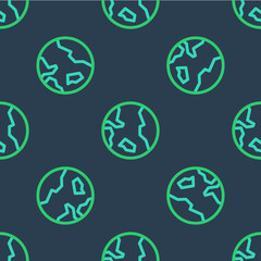 Line Earth globe icon isolated seamless pattern on blue background. World or Earth sign. Global internet symbol. Geometric shapes. Vector