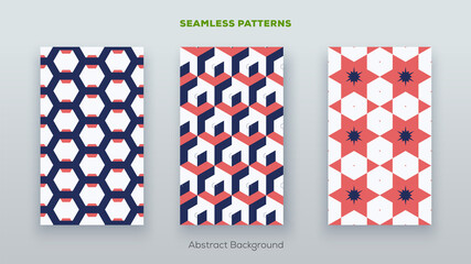 Set of geometric abstract seamless patterns. Collection of modern backgrounds. Vector illustration design elements.