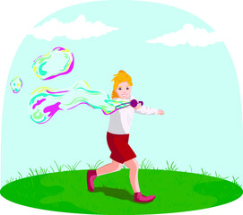 Girl and soap bubbles