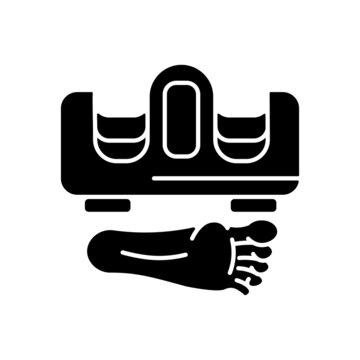 recommend clip art: Foot massager black glyph icon. Electric device for feet stimulation. Foot massage machine. Beauty procedure and treatment. Body care. Silhouette symbol on white space. Vector isolated illustration
