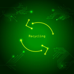 recycling icon on a green circuit board illustration electronic devices
