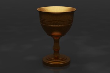Ancient chalice on grey background. 3D Render