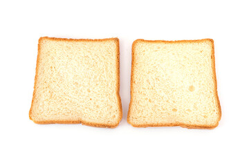 two white slices of bread on a white background.