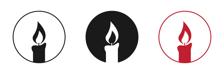 Burning candle on a white background. Set of icons. Illustration.