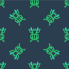 Line Beetle deer icon isolated seamless pattern on blue background. Horned beetle. Big insect. Vector
