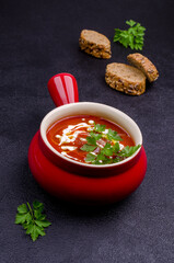Red puree soup with cream