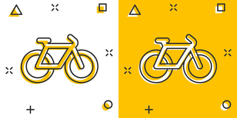 Bicycle icon in comic style. Bike cartoon vector illustration on white isolated background. Cycle travel splash effect business concept.