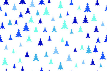 Fototapeta na wymiar Simple firs landscape for christmas card background. Forest panorama with blue christmas trees vector landscape illustration. Christmas seamless background with fir trees, spruce silhouettes.