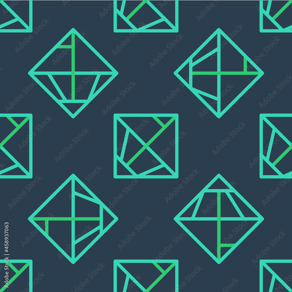 Poster line rubik cube icon isolated seamless pattern on blue background. mechanical puzzle toy. rubik's cu