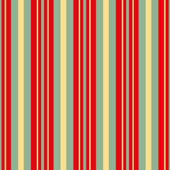 Regent stripe seamless vector pattern background. Symmetrical linear geometric backdrop. Red, yellow, green parallel vertical thin and wide stripes. Summer tropical repeat regency inspired design.