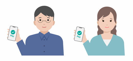 スマホで決済する男女のイラスト