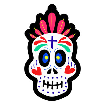 A skull decorated with ornaments for the celebration of the Day of the Dead and Halloween Vector illustration