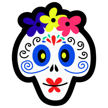  vector illustration of a skull decorated with flowers for conceptual designs of Halloween celebration